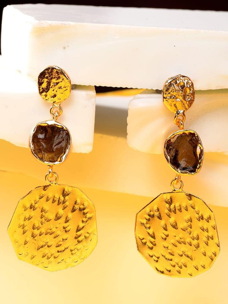 GoldToned & Brown Contemporary Drop Earrings view 3