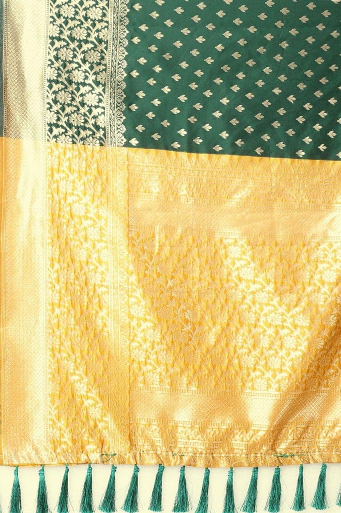 Women'sGreenBanarasiSilkWovenDesignSaree view 6