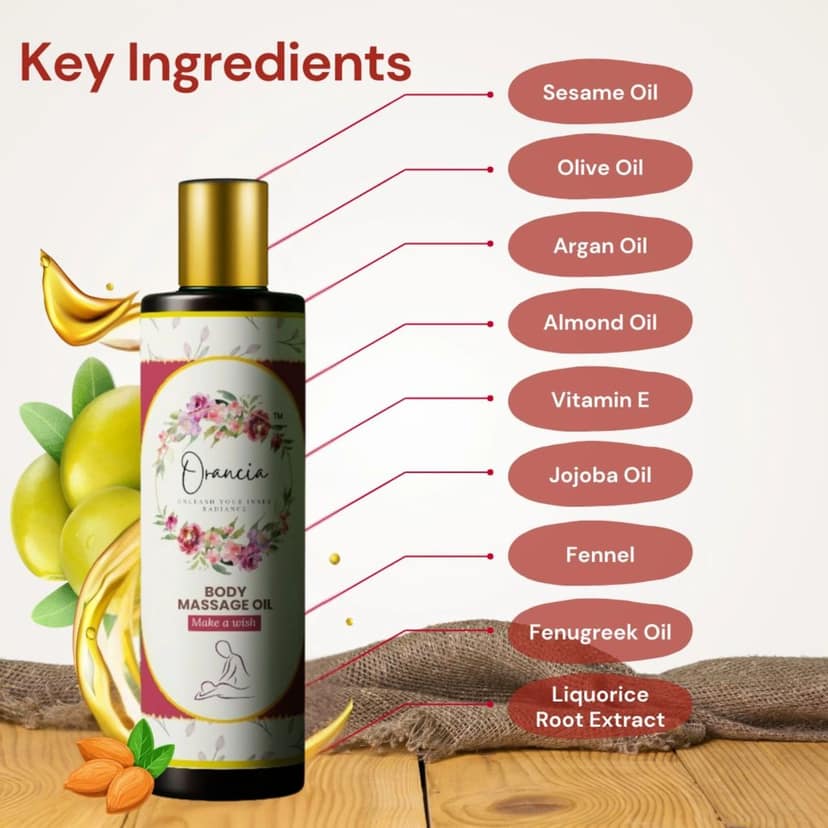 Orancia Body Massage Oil with Sandalwood Extract | Almond and Jojoba Oil | Soothes Aches and Pains | Suitable for All Skin Types | 200ml view 4