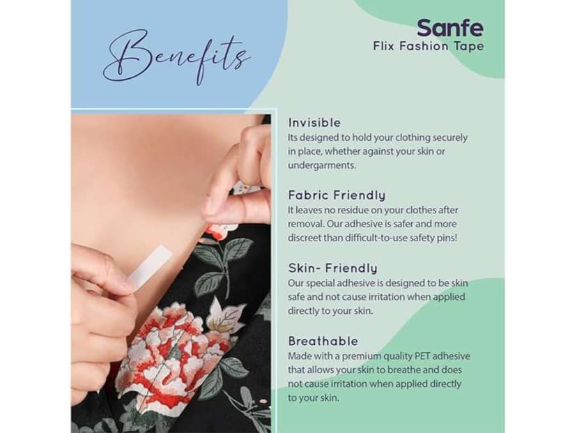 Sanfe Flix Fashion Tape, Fabric Tape & Body Tape, 36 piece Double sided fashion tape, Backless support, Fabric friendly Adhesive view 4