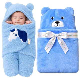 OYO BABY Hooded Sleeping Bag & Baby Blanket | Newborn Blanket Combo Pack of 2 | Microfiber Fleece & Sherpa Fabric | Extra Warm & Skin Friendly | 012 Months | Bear & Unicorn OYO BABY Hooded Sleeping Bag & Baby Blanket | Newborn Blanket Combo Pack of 2 | M