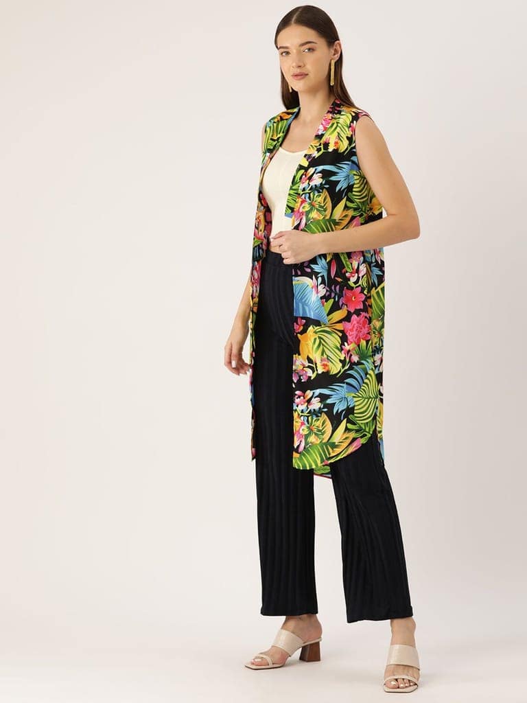 Women Multicoloured Printed Open Front Longline Shrug view 3
