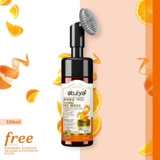 Atulya Orange Peel Foaming Face Wash with Silicone Brush | Tan Removal - 150ml