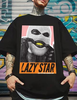 SCOTT FINCHER Men's LAZY STAR Cotton Short Sleeve T-Shirt : AA(ARN)BLACK_142