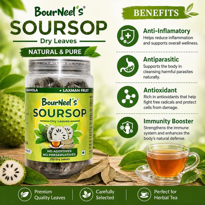 BourNeel's® Soursop Dry Leaves, 250 Loose Leaves |No Preservatives | Healthy Graviola Laxman Phal Dry Leaves | High Vitamin C |Soursop Kadha Tea | view 7