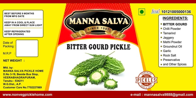 Manna Salva Pickles - Bitter Gourd Pickle - Veg Pickle view 5