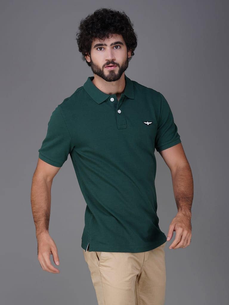 Solid Polo Shirt-GREEN view 6