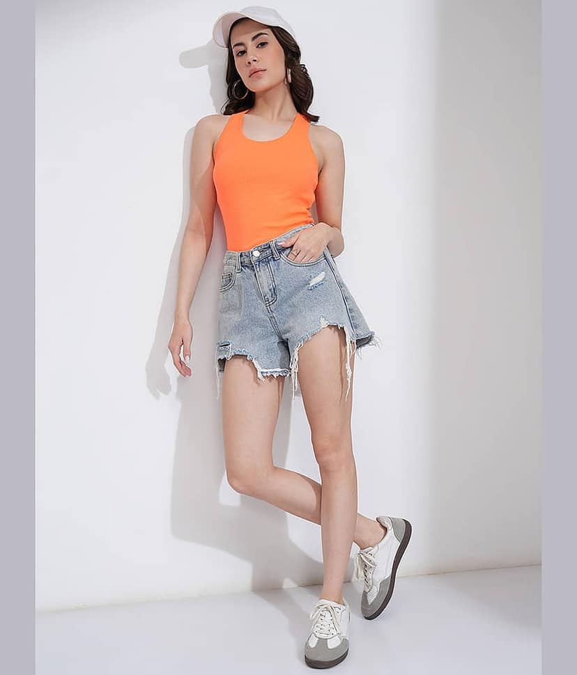 Tokyo Talkies Women's Cotton Regular Top ( Orange ) view 2