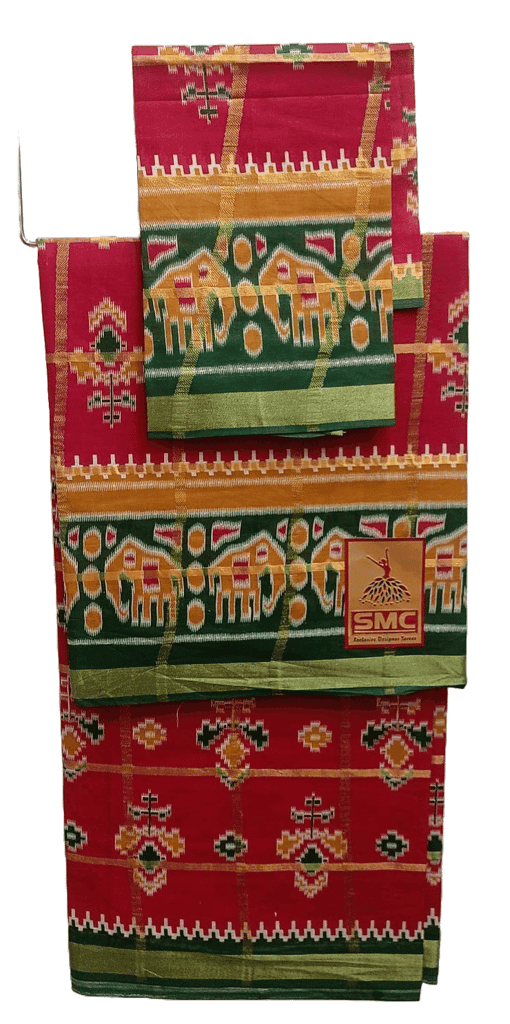 Red and Green Silk Saree with Blouse Piece view 2