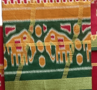 Red and Green Silk Saree with Blouse Piece view 3