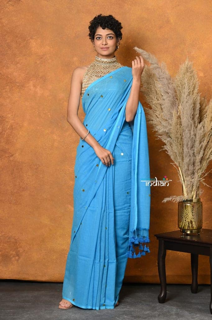Mastaani ~ Pure Mul Cotton Handloom Saree - Sky Blue