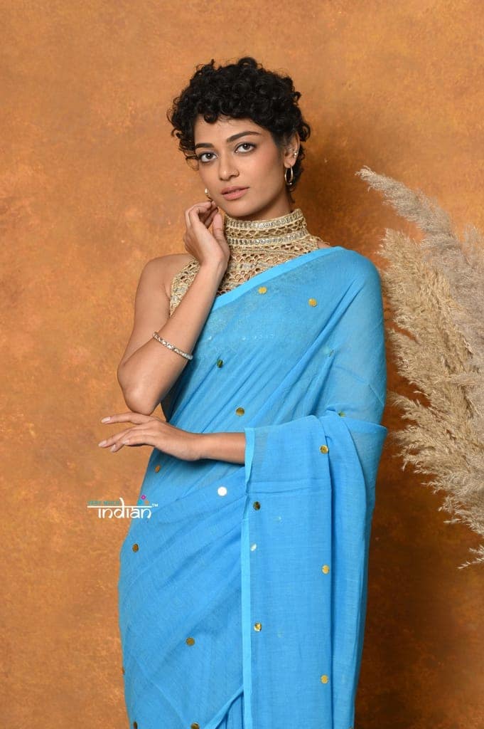 Mastaani ~ Pure Mul Cotton Handloom Saree - Sky Blue view 4