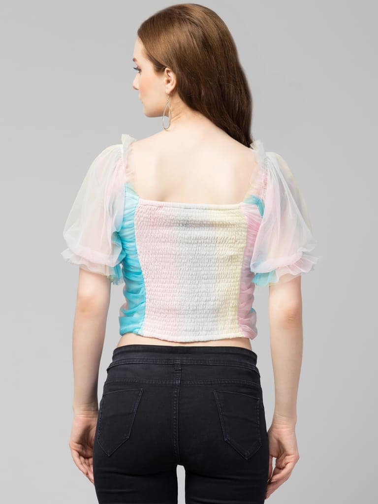 Women Rainbow Mesh Top view 5