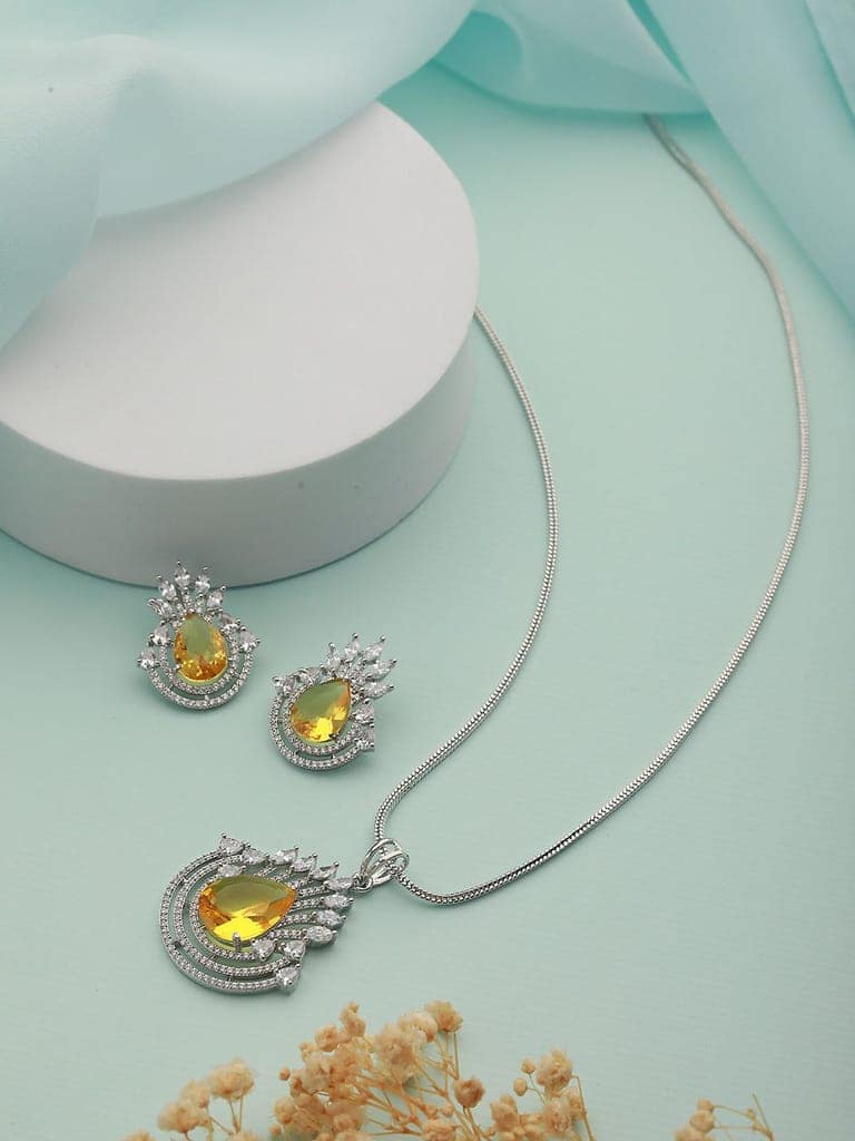 Silver Plated Yellow Citrine CZ Studded Designer Locket Jewellery set view 2