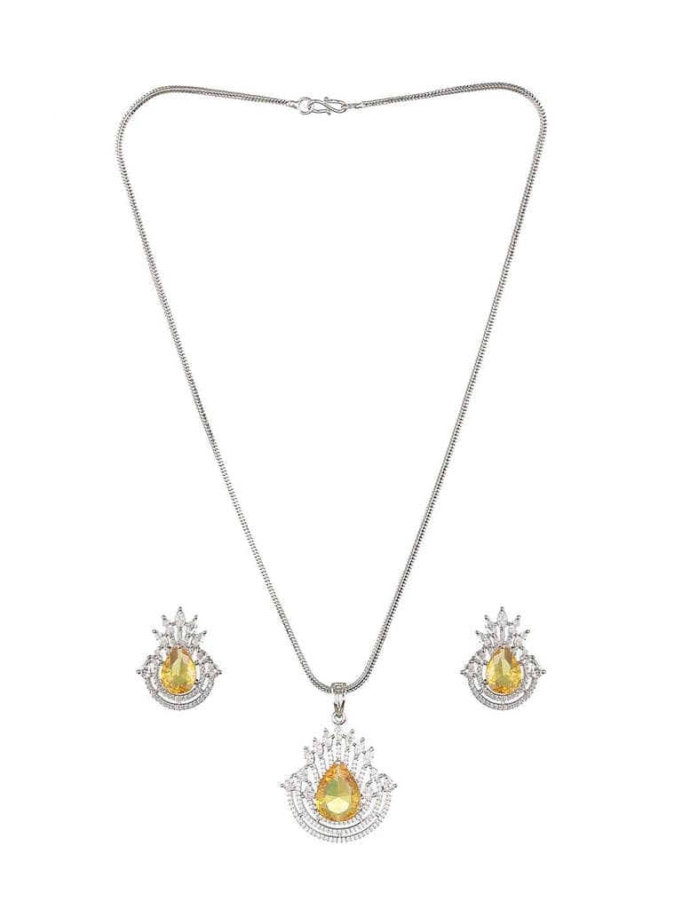 Silver Plated Yellow Citrine CZ Studded Designer Locket Jewellery set view 4