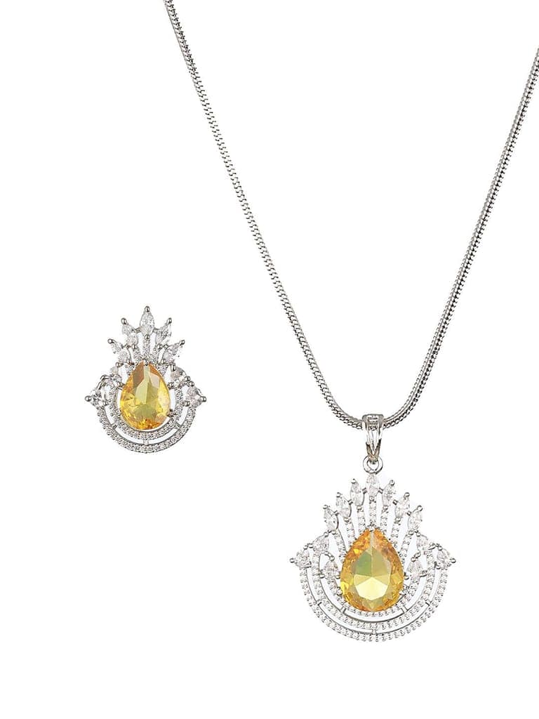 Silver Plated Yellow Citrine CZ Studded Designer Locket Jewellery set view 7