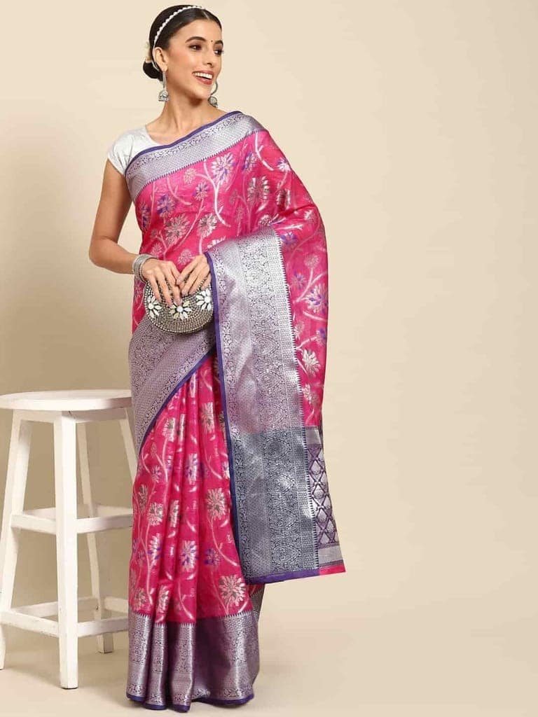 Women's Brocade Soft Silk Zari Woven Saree With Unstiched Blouse Piece