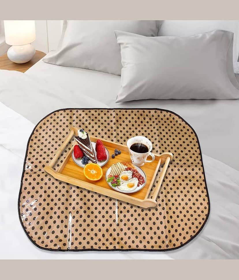 PrettyKrafts Bed Server for Home or Travel Purpose, Food Mats, Bedsheet Protector, Good for 6 Pax, Large Size, Polka Grey