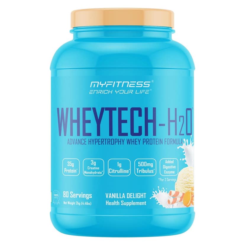 Myfitness Wheytech H2O | 35g Protein Per Serving | 3g Creatine Monohydrate | 1000mg Citrulline | 500mg Tribulus | Added Digestive Enzymes | 2kg | 80 servings