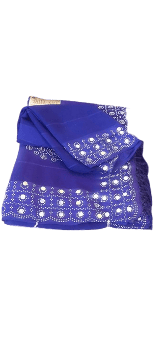 Blue Sequinned Indian Saree With Blouse Piece For Women