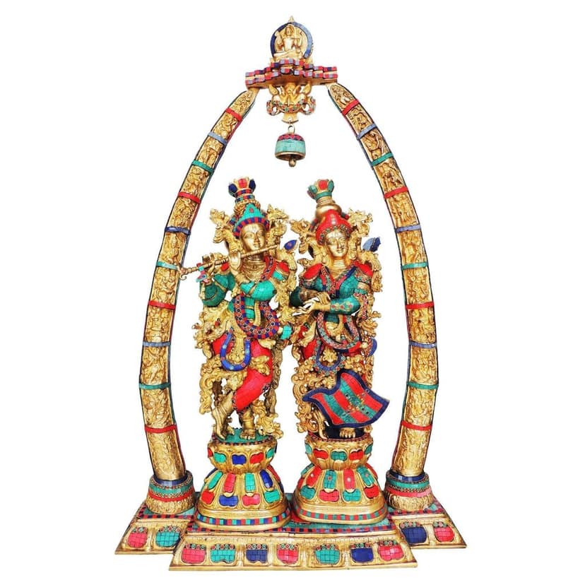 Brass Radha Krishna Darbar Idol - Stone Work Brass Statue, Height : 45.3 Inch (BSMAS301 C) view 2