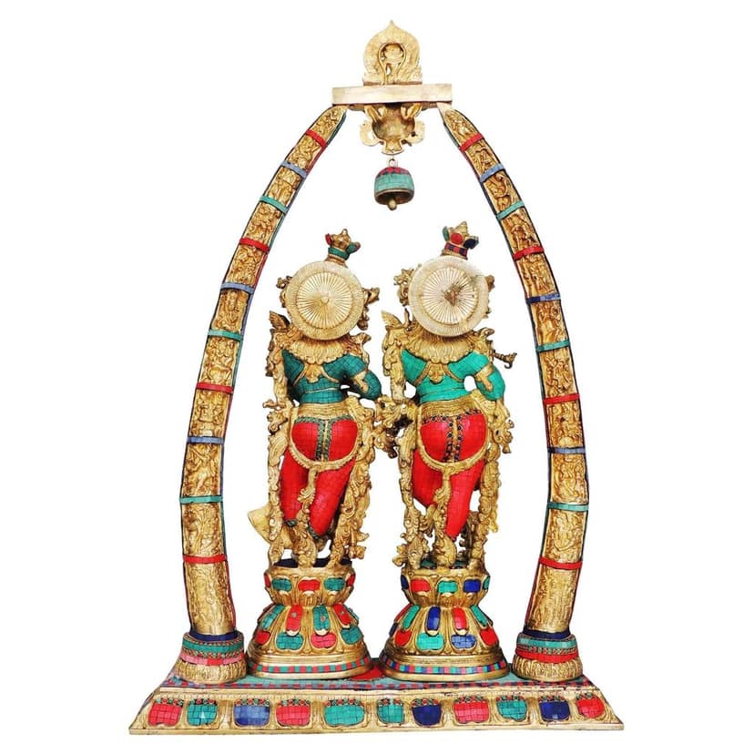 Brass Radha Krishna Darbar Idol - Stone Work Brass Statue, Height : 45.3 Inch (BSMAS301 C) view 3