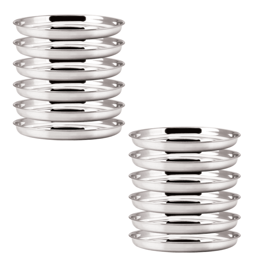 SHINI LIFESTYLE Stainless Steel Traditional Dinner Plate/ Khumcha Thali/ dinner thali(Dia-32cm, 12Pc)