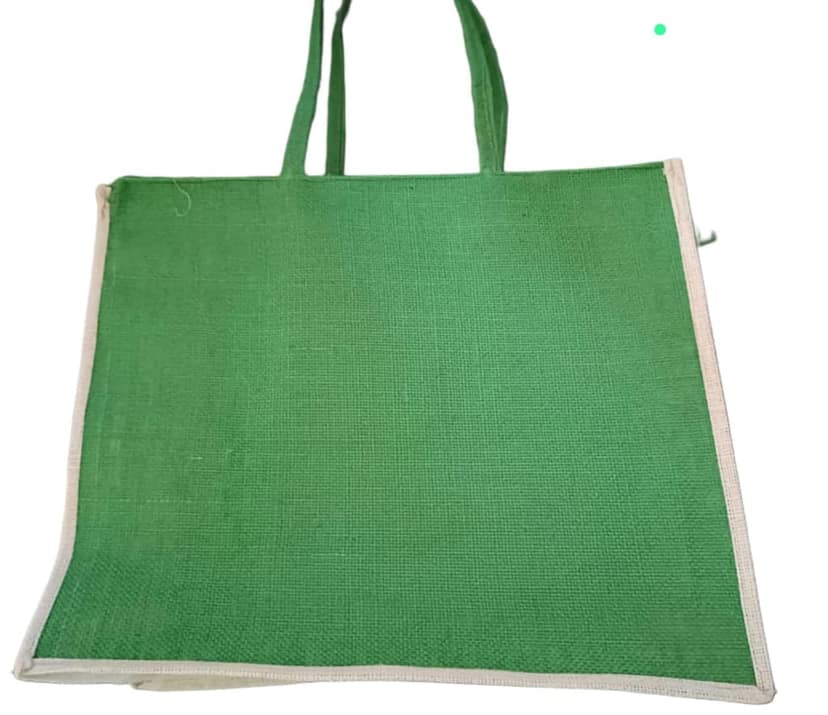 Green Jute Tote Bag with Reinforced Stitching and Double Handles