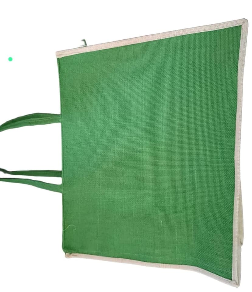 Green Jute Tote Bag with Reinforced Stitching and Double Handles view 2