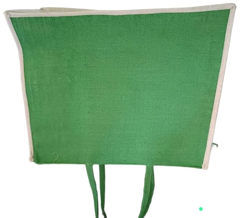 Green Jute Tote Bag with Reinforced Stitching and Double Handles view 3