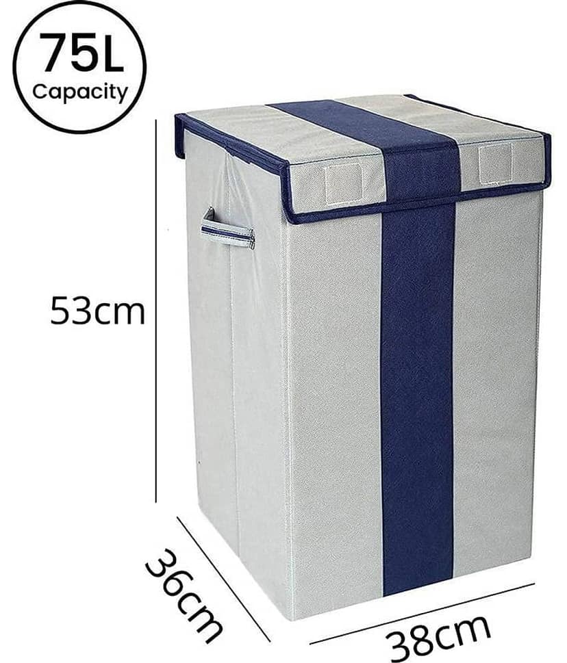 75 L Foldable Storage Box/Laundry Bag for Clothes|Toy Storage Box with Lid & Handle,Beige & Purple (Pack of 1 ) view 2