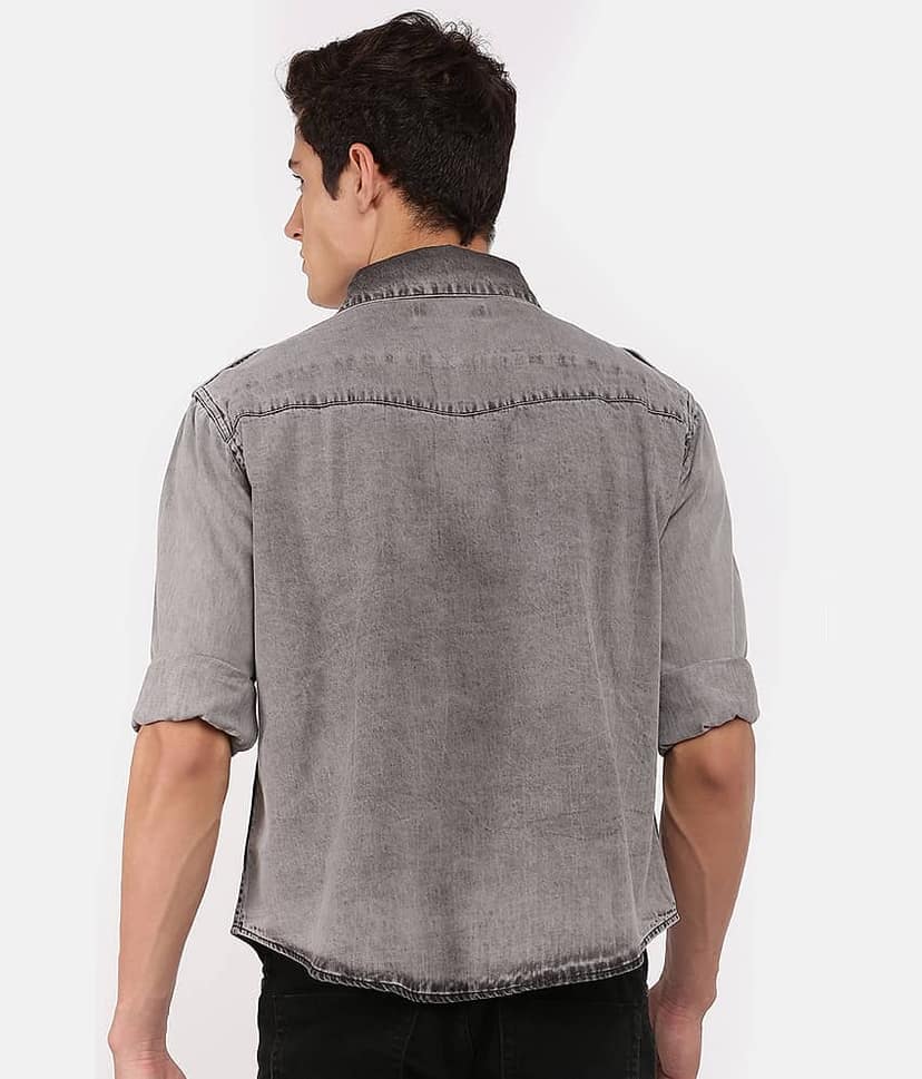 VOXATI Denim Regular Fit Solids Full Sleeves Men's Casual Shirt - Grey ( Pack of 1 ) view 4