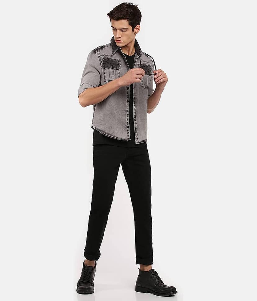 VOXATI Denim Regular Fit Solids Full Sleeves Men's Casual Shirt - Grey ( Pack of 1 ) view 5