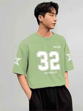 SCOTT FINCHER Men's Summer Casual Short Sleeve T-shirt Houston 32 Los Angeles Print Loose Streetwear Tops : AA(ARN)LGREEN_43
