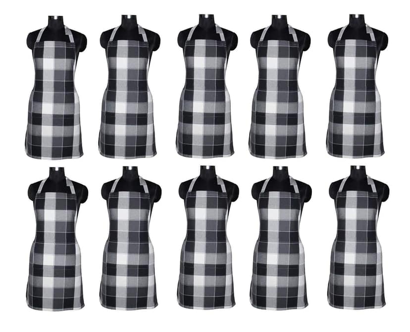 AIRWILL, 100% Cotton Yarn-dyed Designer Weaved Aprons, Sized 65cm in Width & 80cm in Length with 1 Center Pocket, Adjustable Buckle on Top and 2 Long Ties On Both 2 Sides. Pack of 10 Pieces