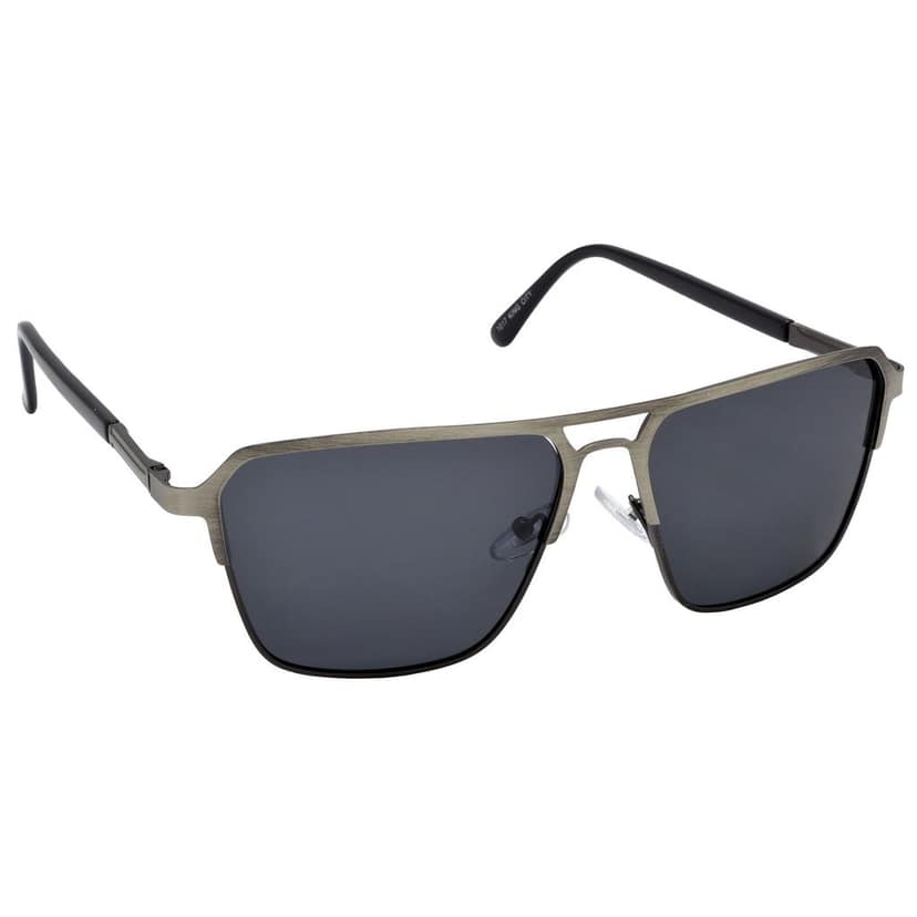 Stylish Rectangular Pilot Full-Frame Metal Polarized Sunglasses for Men and Women | Black Lens and Steel Grey Frame | HRS-KC1017-LGRY-BK-P view 2
