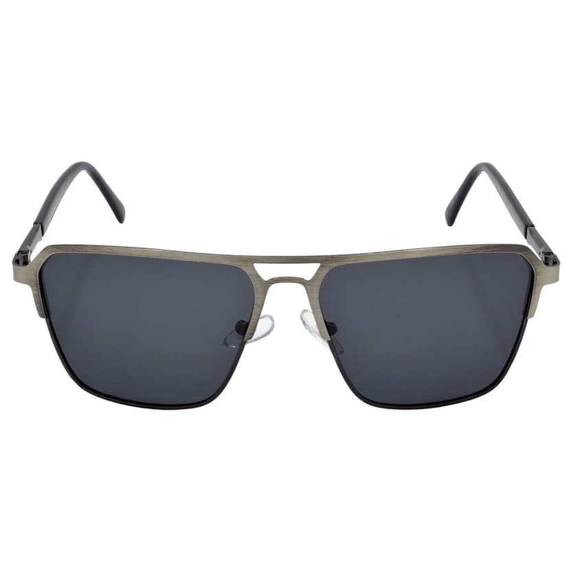 Stylish Rectangular Pilot Full-Frame Metal Polarized Sunglasses for Men and Women | Black Lens and Steel Grey Frame | HRS-KC1017-LGRY-BK-P view 3