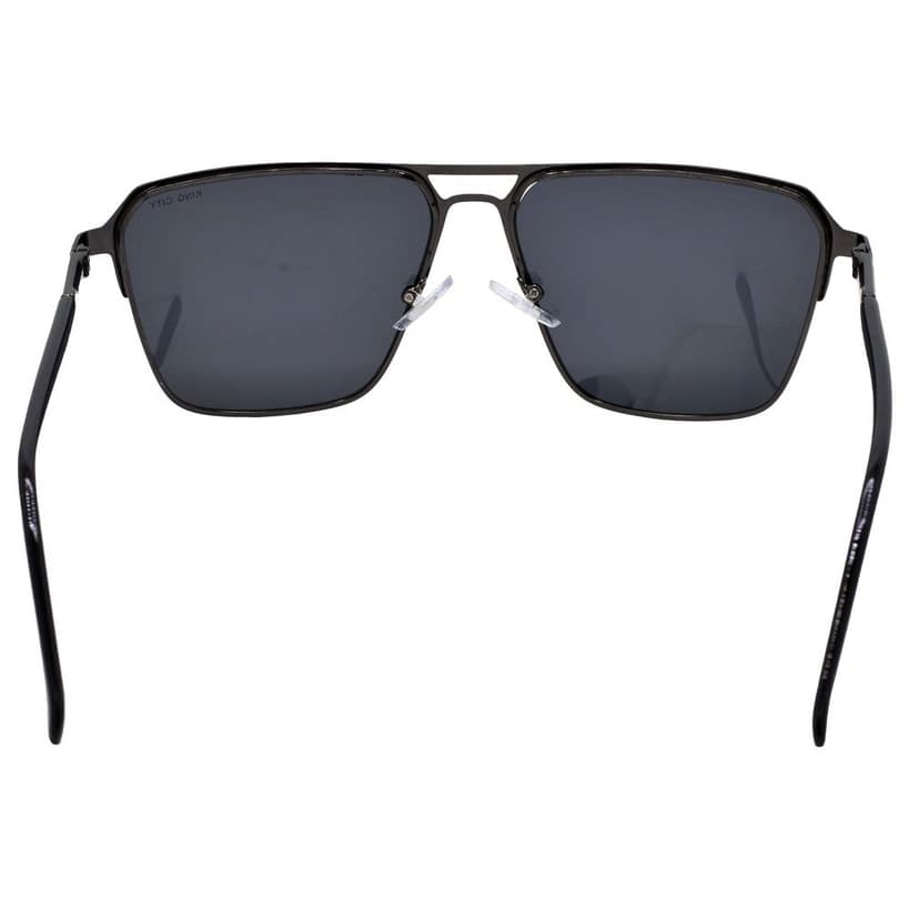 Stylish Rectangular Pilot Full-Frame Metal Polarized Sunglasses for Men and Women | Black Lens and Steel Grey Frame | HRS-KC1017-LGRY-BK-P view 6
