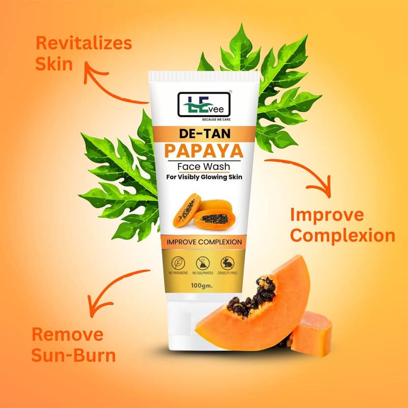 LEvee De-Tan Papaya Face Wash | Skin Brightening Tan Removal Cleanser with Papain Enzymes | For Glowing Skin & Dark Spot Correction | 100ml view 4
