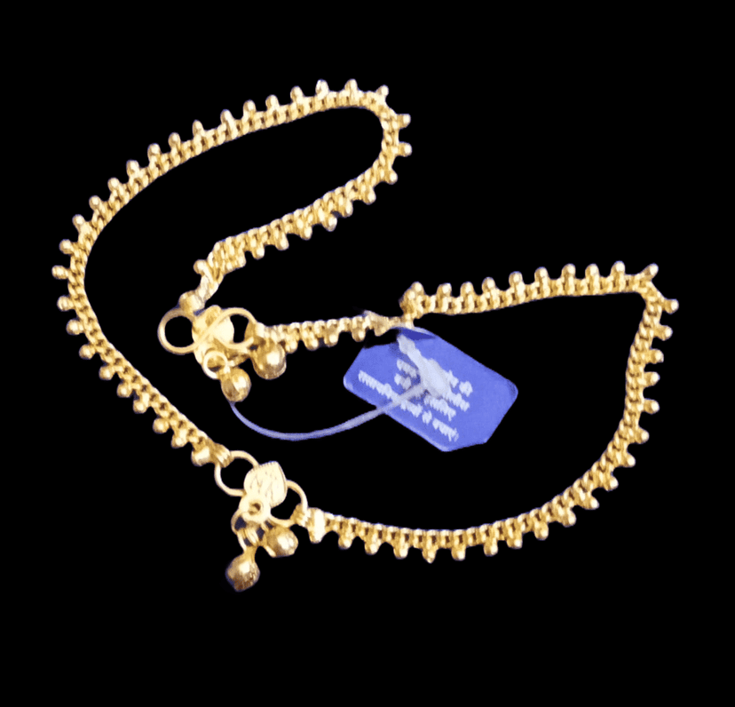 22K Gold Plated Traditional Indian Payal Anklet With Leaf Design