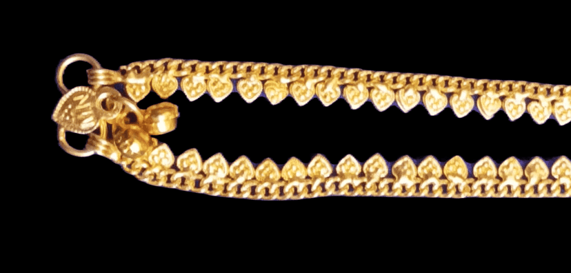 22K Gold Plated Traditional Indian Payal Anklet With Leaf Design view 3