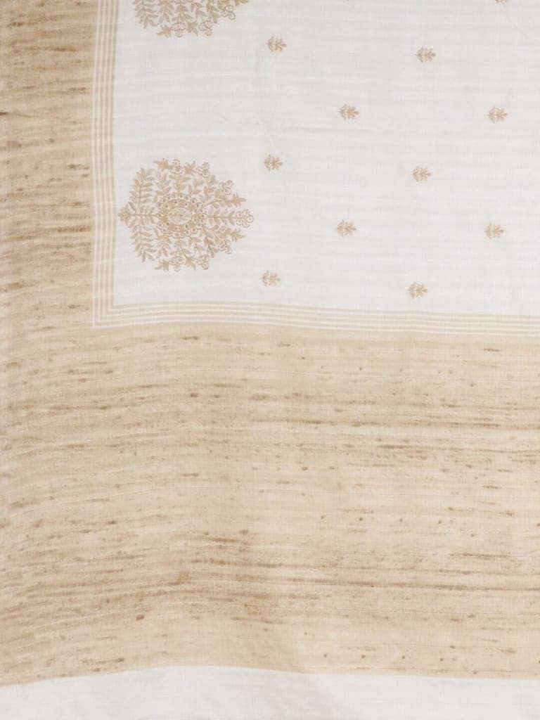 Off-White Linen Saree With Woven Design view 3