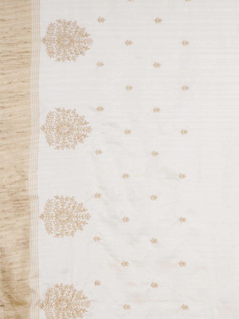 Off-White Linen Saree With Woven Design view 4