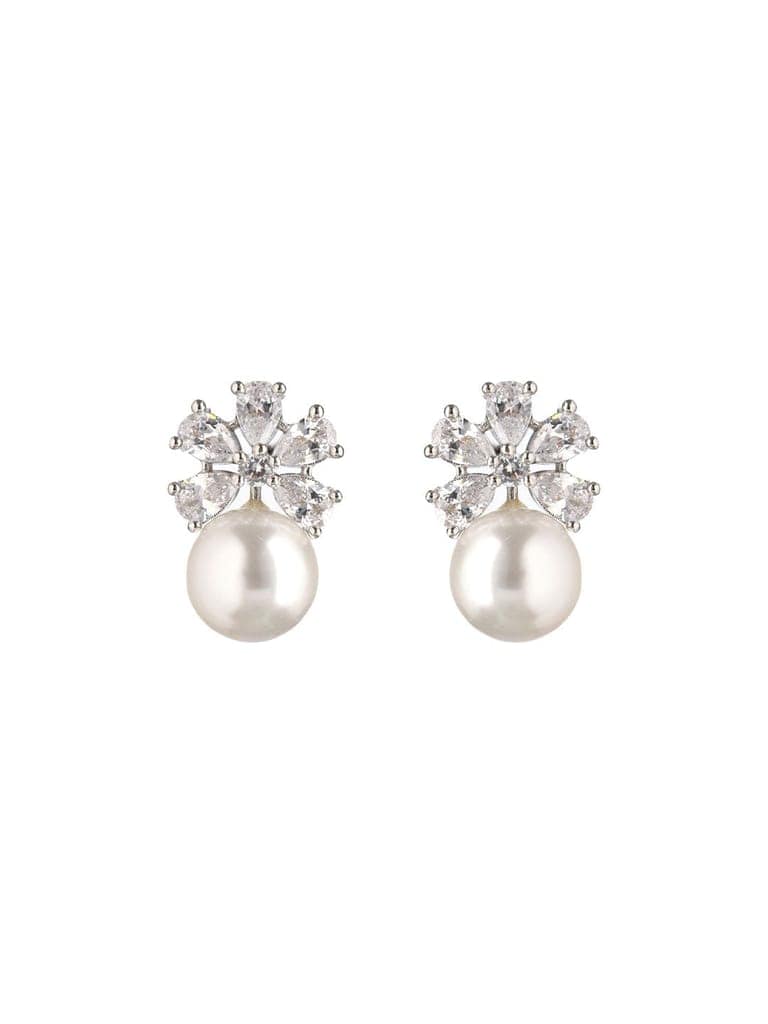 Silver Toned Pearl Beaded Minimal Studs earrings view 4