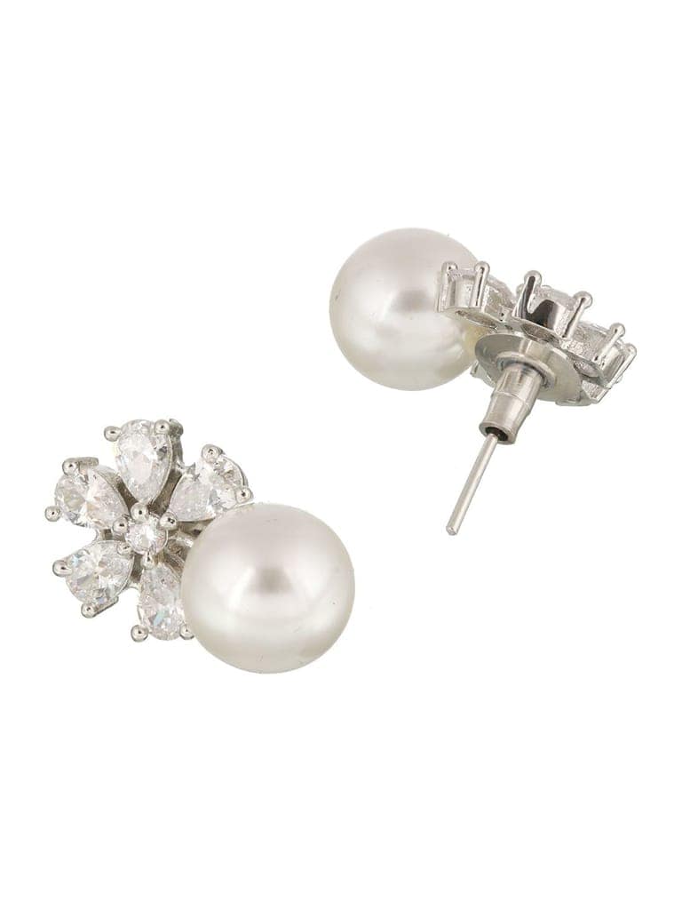 Silver Toned Pearl Beaded Minimal Studs earrings view 5