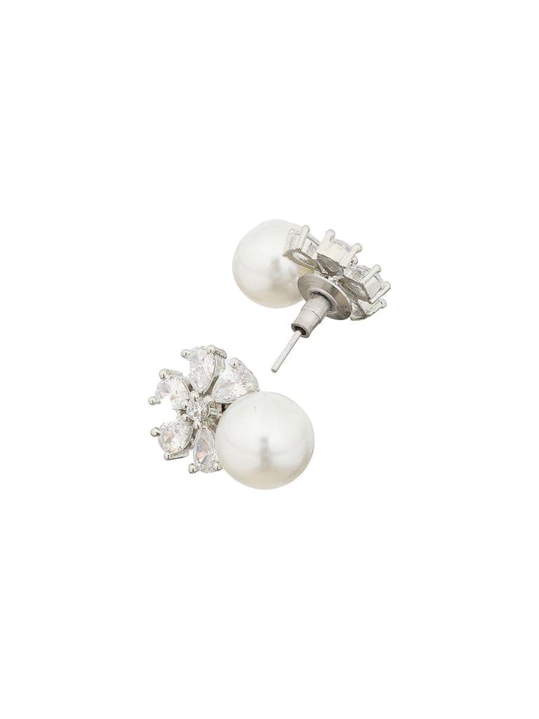 Silver Toned Pearl Beaded Minimal Studs earrings view 6