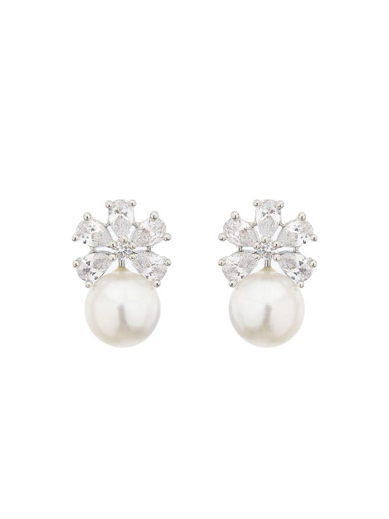 Silver Toned Pearl Beaded Minimal Studs earrings view 7