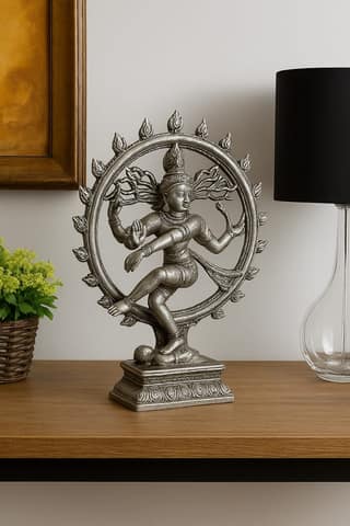 Resin Lord Nataraja Dancing Shiva Idol Antique Silver Finish for Home Decor