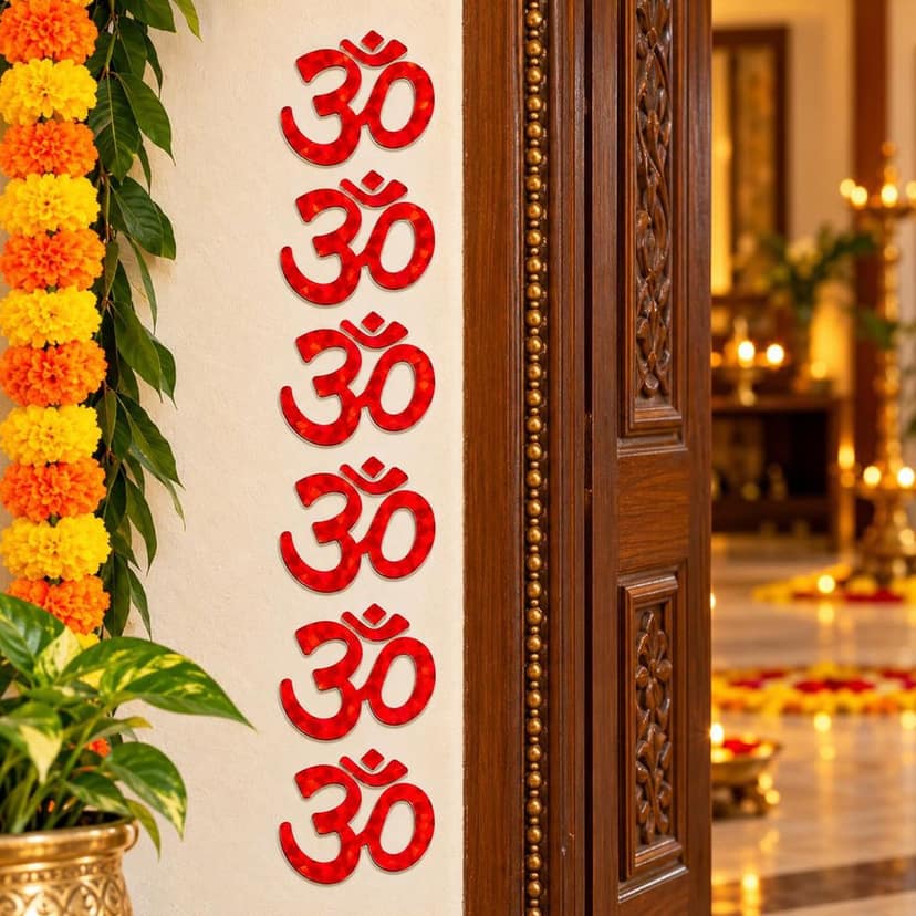 Red Foil Om Symbol Stickers for Door and Pooja Room Decoration (6 Pc Set) view 2