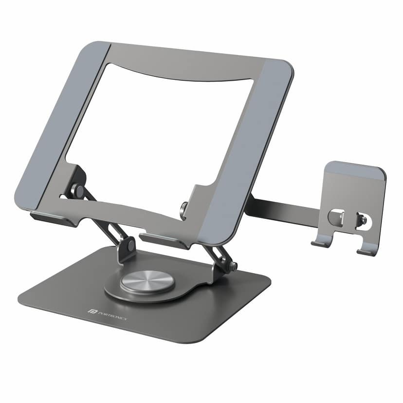 Portronics My Buddy K9 Pro 2-in-1 Laptop & Phone Stand with 360° Rotating Base, Adjustable Height & Angle, Foldable Metal Design, Heat Dissipation, Universal Fit for 10–15.6” Laptops